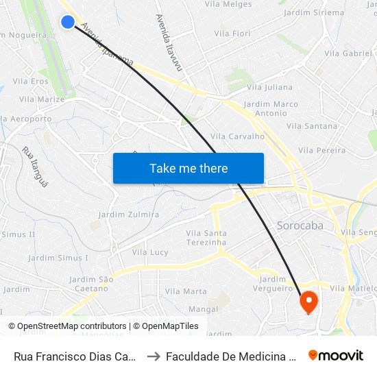 Rua Francisco Dias Canizares, 143 to Faculdade De Medicina De Sorocaba map