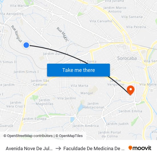 Avenida Nove De Julho, 430 to Faculdade De Medicina De Sorocaba map