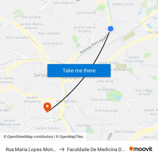 Rua Maria Lopes Monteiro, 268 to Faculdade De Medicina De Sorocaba map