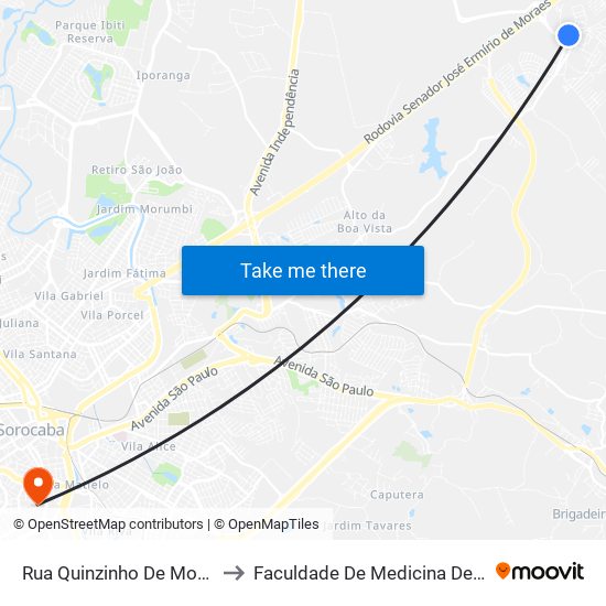 Rua Quinzinho De Moraes, 116 to Faculdade De Medicina De Sorocaba map