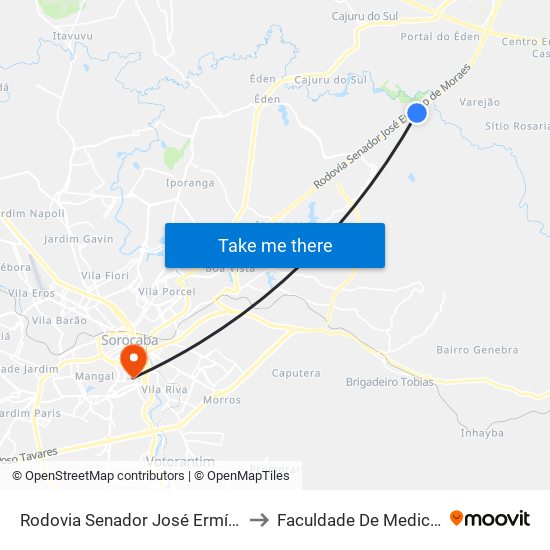 Rodovia Senador José Ermírio De Moraes, 11680 to Faculdade De Medicina De Sorocaba map