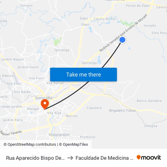 Rua Aparecido Bispo De Oliveira, S/N to Faculdade De Medicina De Sorocaba map