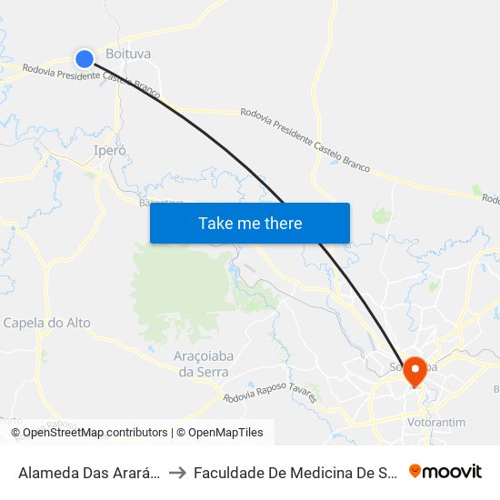 Alameda Das Ararás, 600 to Faculdade De Medicina De Sorocaba map