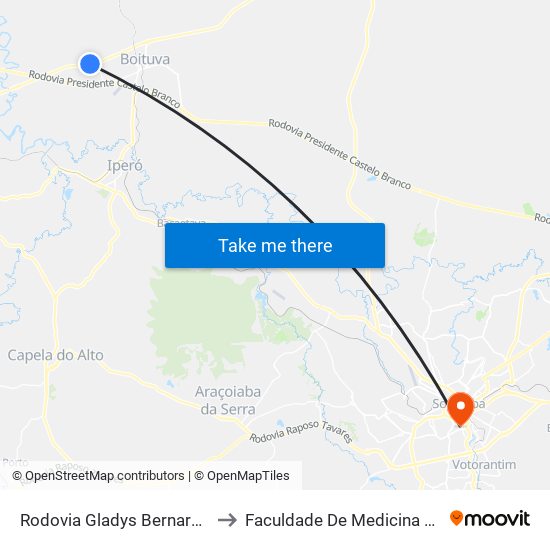 Rodovia Gladys Bernardes Minhoto to Faculdade De Medicina De Sorocaba map