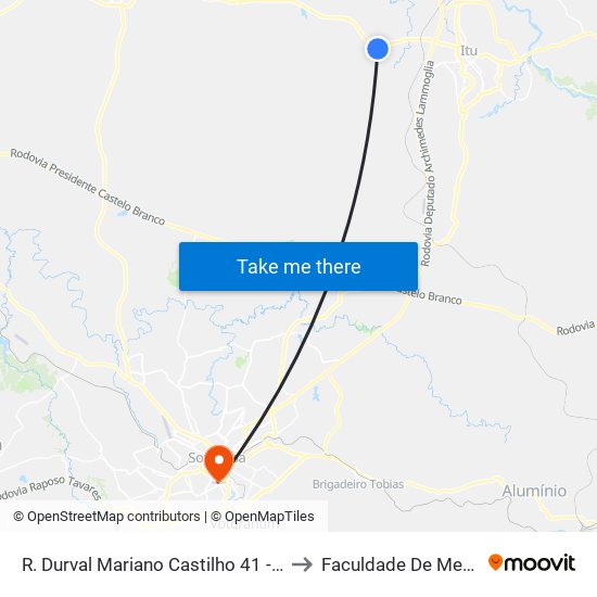 R. Durval Mariano Castilho 41 - Chácara Flórida Itu - SP Brasil to Faculdade De Medicina De Sorocaba map