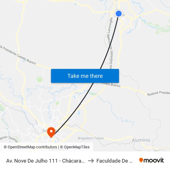 Av. Nove De Julho 111 - Chácaras Reunidas Ipê Itu - SP 13313-100 Brasil to Faculdade De Medicina De Sorocaba map