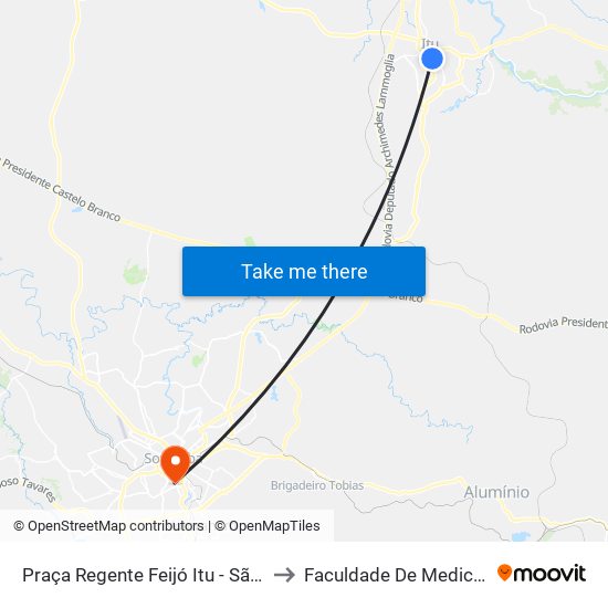 Praça Regente Feijó Itu - São Paulo 13300 Brasil to Faculdade De Medicina De Sorocaba map