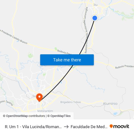 R. Um 1 - Vila Lucinda/Romana Itu - SP 13309-722 Brasil to Faculdade De Medicina De Sorocaba map