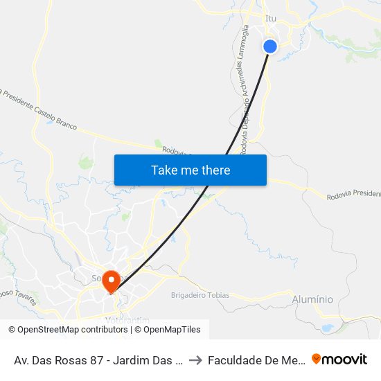 Av. Das Rosas 87 - Jardim Das Rosas Itu - SP 13309-522 Brasil to Faculdade De Medicina De Sorocaba map