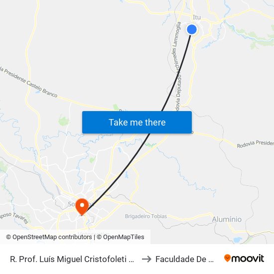 R. Prof. Luís Miguel Cristofoleti 468 - Vila Cleto Itu - SP 13310-285 Brasil to Faculdade De Medicina De Sorocaba map
