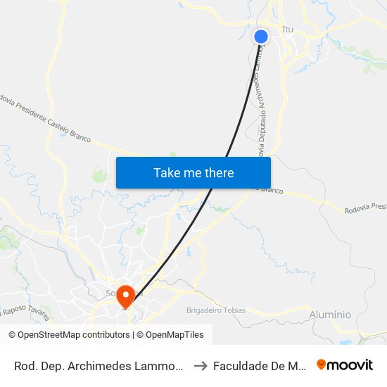 Rod. Dep. Archimedes Lammoglia 4800 - Itu SP 13300-970 Brasil to Faculdade De Medicina De Sorocaba map