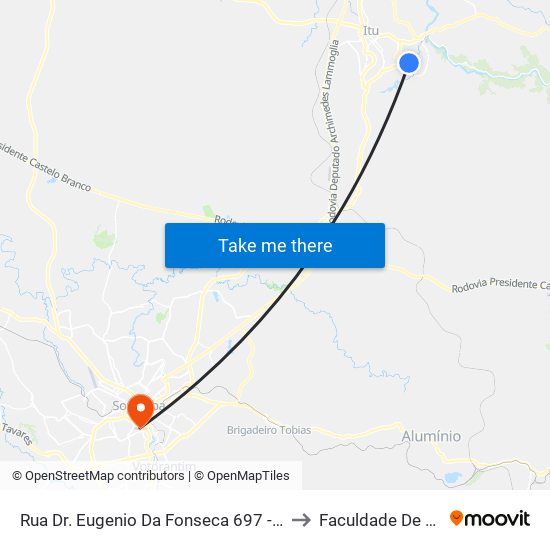 Rua Dr. Eugenio Da Fonseca 697 - Jardim Aeroporto I Itu - SP 13304-650 Brasil to Faculdade De Medicina De Sorocaba map