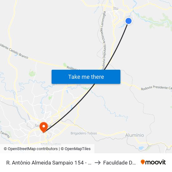 R. Antônio Almeida Sampaio 154 - Nucleo Hab. Sao Judas Tadeu Itu - SP 13304-760 Brasil to Faculdade De Medicina De Sorocaba map