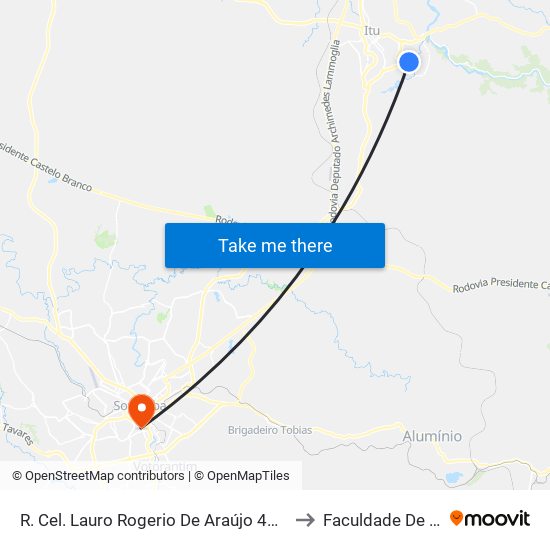 R. Cel. Lauro Rogerio De Araújo 455 - Jardim Aeroporto I Itu - SP 13304-570 Brasil to Faculdade De Medicina De Sorocaba map