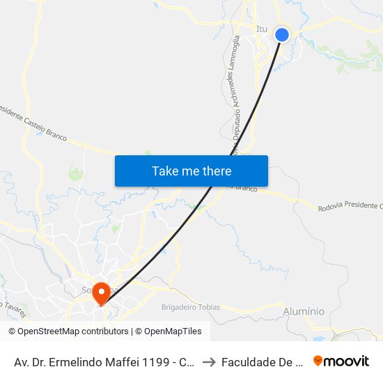 Av. Dr. Ermelindo Maffei 1199 - Chácaras Primavera Itu - SP 13302-231 Brasil to Faculdade De Medicina De Sorocaba map