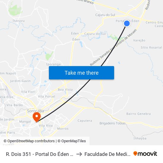 R. Dois 351 - Portal Do Éden Itu - SP 13308-501 Brasil to Faculdade De Medicina De Sorocaba map