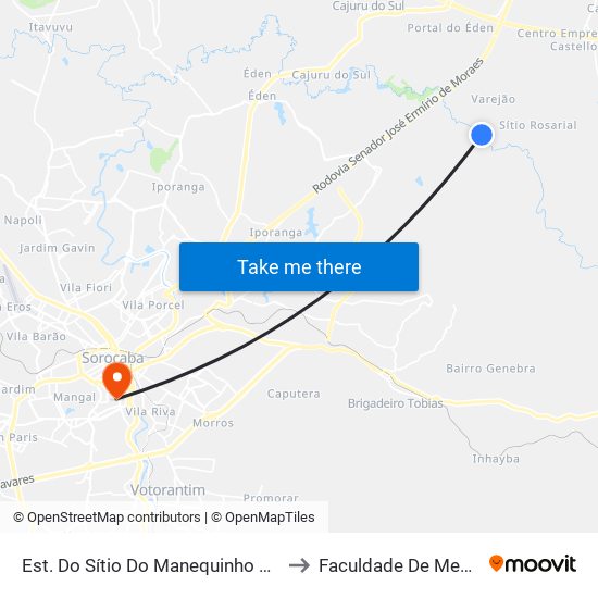 Est. Do Sítio Do Manequinho Berto Sn Sorocaba - SP Brasil to Faculdade De Medicina De Sorocaba map