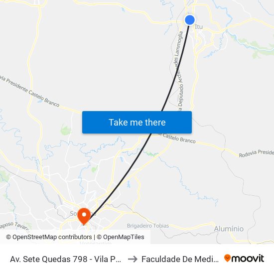Av. Sete Quedas 798 - Vila Padre Bento Itu - SP Brasil to Faculdade De Medicina De Sorocaba map