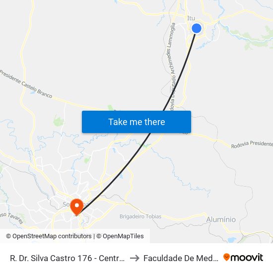 R. Dr. Silva Castro 176 - Centro Itu - SP 13309-060 Brasil to Faculdade De Medicina De Sorocaba map