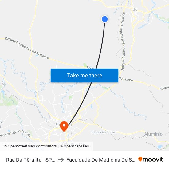 Rua Da Pêra Itu - SP Brasil to Faculdade De Medicina De Sorocaba map