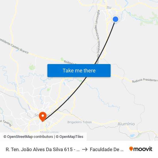 R. Ten. João Alves Da Silva 615 - Rancho Grande Itu - SP 13306-131 Brasil to Faculdade De Medicina De Sorocaba map