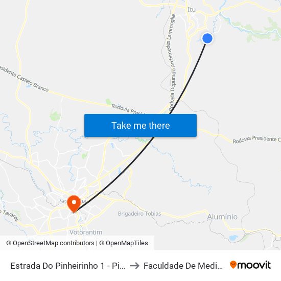 Estrada Do Pinheirinho 1 - Pinheirinho Itu - SP Brasil to Faculdade De Medicina De Sorocaba map