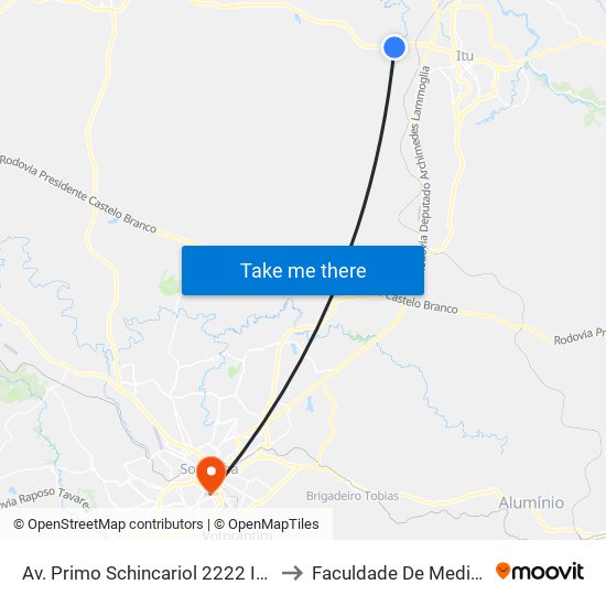 Av. Primo Schincariol 2222 Itu - SP 13312-250 Brasil to Faculdade De Medicina De Sorocaba map