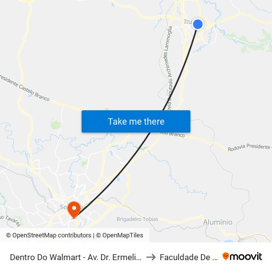 Dentro Do Walmart - Av. Dr. Ermelindo Maffei 945 - Brasil Itu - SP 13304-305 Brasil to Faculdade De Medicina De Sorocaba map