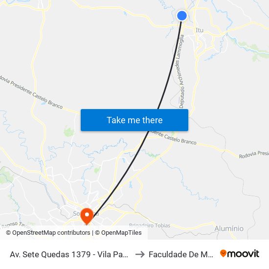 Av. Sete Quedas 1379 - Vila Padre Bento Itu - SP 13328-300 Brasil to Faculdade De Medicina De Sorocaba map