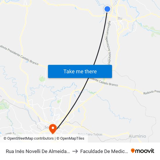 Rua Inês Novelli De Almeida Itu - São Paulo Brasil to Faculdade De Medicina De Sorocaba map
