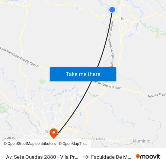 Av. Sete Quedas 2880 - Vila Progresso Itu - SP 13313-006 Brasil to Faculdade De Medicina De Sorocaba map