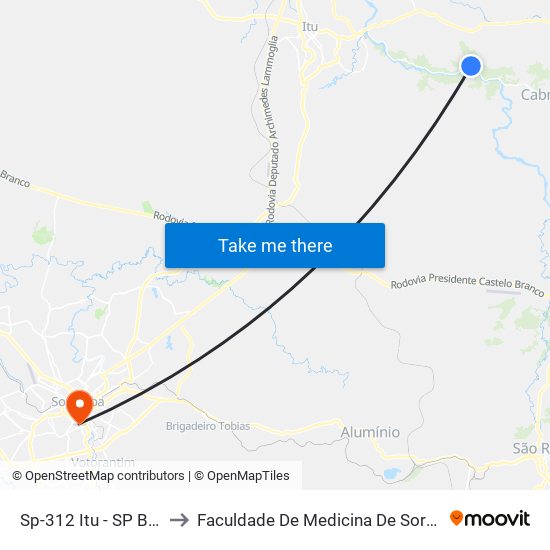 Sp-312 Itu - SP Brasil to Faculdade De Medicina De Sorocaba map