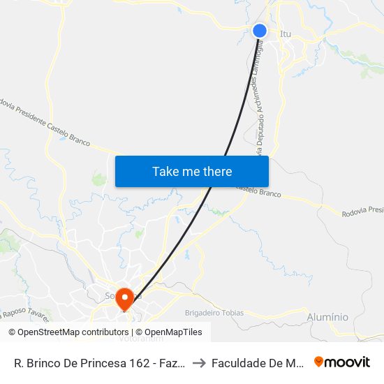 R. Brinco De Princesa 162 - Fazenda Vila Real De Itu Itu - SP Brasil to Faculdade De Medicina De Sorocaba map