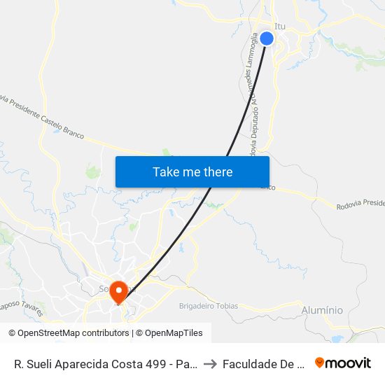 R. Sueli Aparecida Costa 499 - Parque Nossa Sra. Da Candelaria Itu - SP Brasil to Faculdade De Medicina De Sorocaba map
