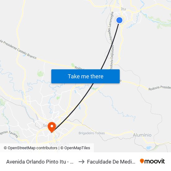 Avenida Orlando Pinto Itu - São Paulo 13309 Brasil to Faculdade De Medicina De Sorocaba map