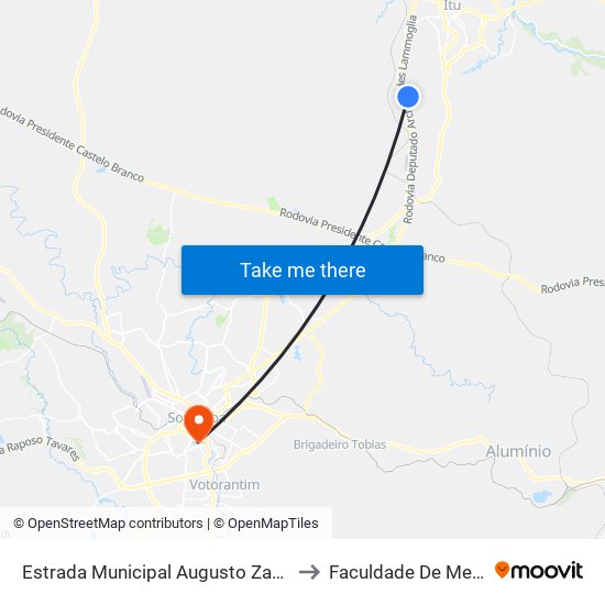 Estrada Municipal Augusto Zanoni Itu - São Paulo 13512 Brasil to Faculdade De Medicina De Sorocaba map