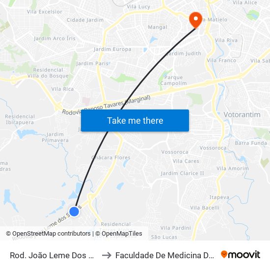 Rod. João Leme Dos Santos, Sn to Faculdade De Medicina De Sorocaba map