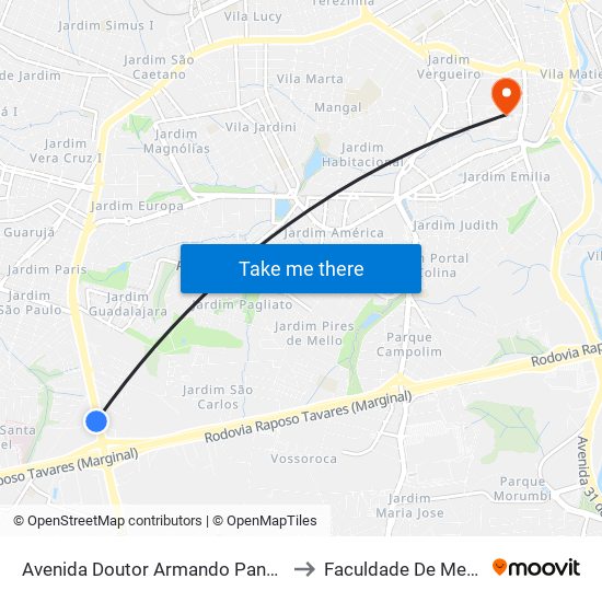 Avenida Doutor Armando Pannunzio - Ipanema Areia E Pedra to Faculdade De Medicina De Sorocaba map