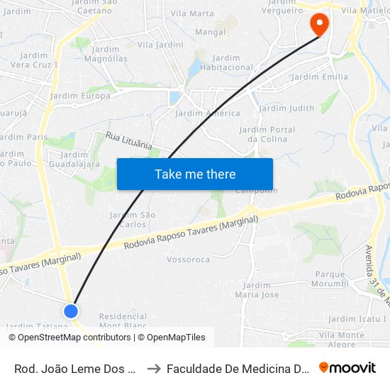 Rod. João Leme Dos Santos, Sn to Faculdade De Medicina De Sorocaba map