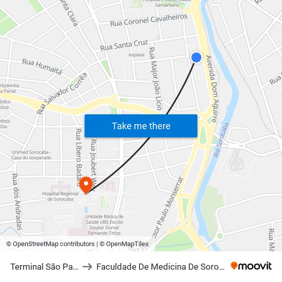 Terminal São Paulo to Faculdade De Medicina De Sorocaba map