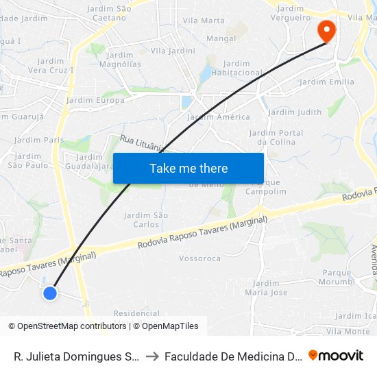 R. Julieta Domingues Santucci, 27 to Faculdade De Medicina De Sorocaba map