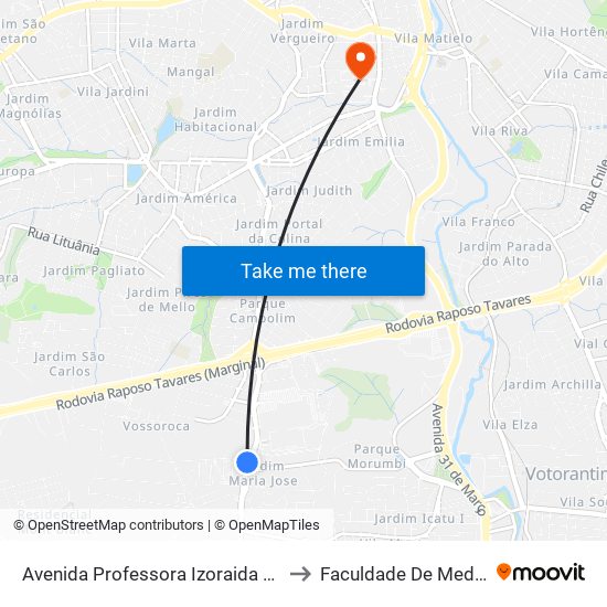 Avenida Professora Izoraida Marques Peres - Tok & Stok to Faculdade De Medicina De Sorocaba map