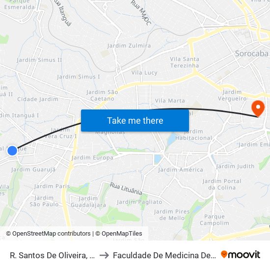 R. Santos De Oliveira, Sem Ref. to Faculdade De Medicina De Sorocaba map