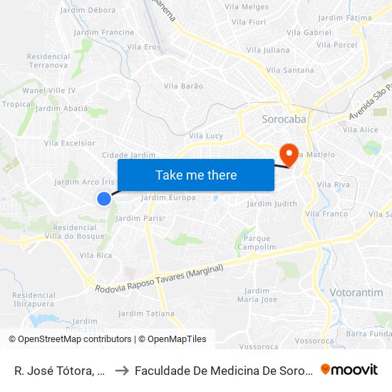 R. José Tótora, 441 to Faculdade De Medicina De Sorocaba map