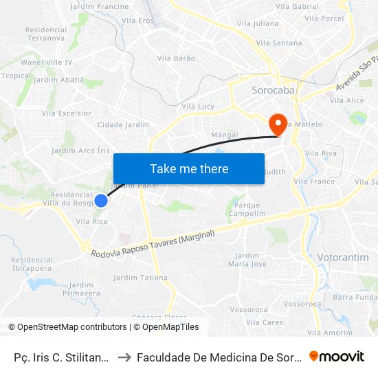 Pç. Iris C. Stilitano, Sn to Faculdade De Medicina De Sorocaba map