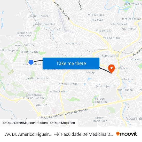 Av. Dr. Américo Figueiredo, 2796 to Faculdade De Medicina De Sorocaba map