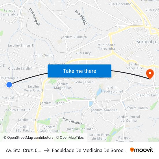 Av. Sta. Cruz, 675 to Faculdade De Medicina De Sorocaba map
