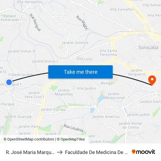 R. José Maria Marques, 415 to Faculdade De Medicina De Sorocaba map