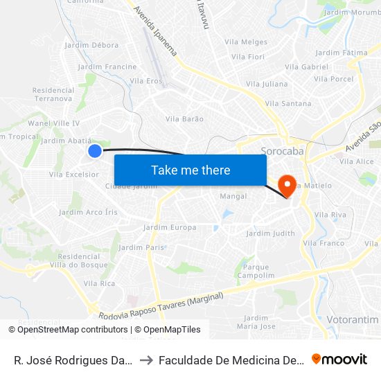 R. José Rodrigues Da Silva, Sn to Faculdade De Medicina De Sorocaba map