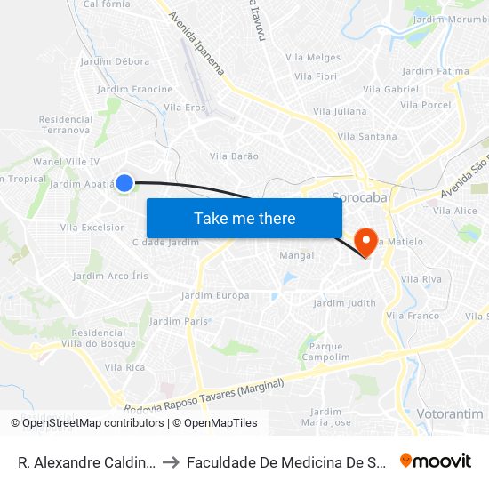 R. Alexandre Caldini, 176 to Faculdade De Medicina De Sorocaba map